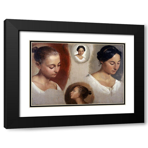 Heads Black Modern Wood Framed Art Print with Double Matting by Unknown
