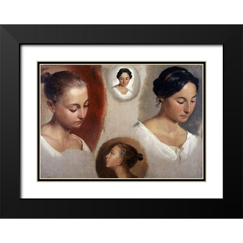 Heads Black Modern Wood Framed Art Print with Double Matting by Unknown