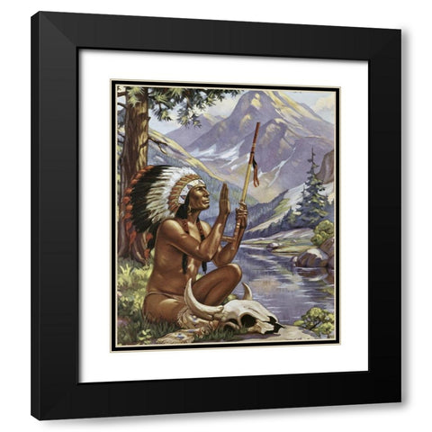 Indian Worship Black Modern Wood Framed Art Print with Double Matting by Unknown