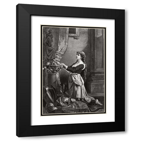 Joan Of Arc At Prayer Black Modern Wood Framed Art Print with Double Matting by Unknown