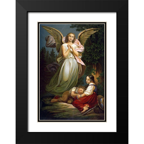 Safe! For the Angel Was Sent to Protect Them Black Modern Wood Framed Art Print with Double Matting by Unknown