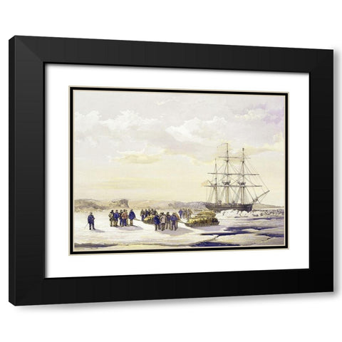 Sledge Party Leaving H.M.S. Investigator Black Modern Wood Framed Art Print with Double Matting by Unknown