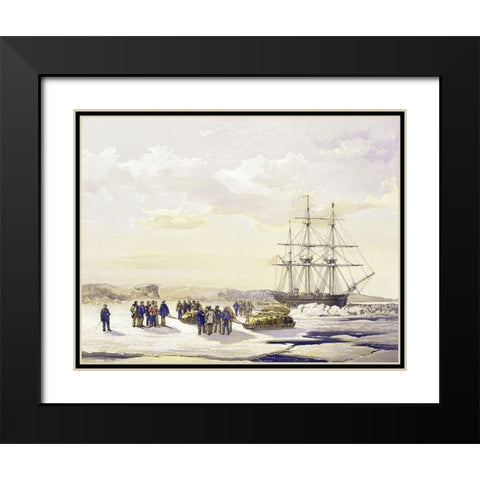 Sledge Party Leaving H.M.S. Investigator Black Modern Wood Framed Art Print with Double Matting by Unknown