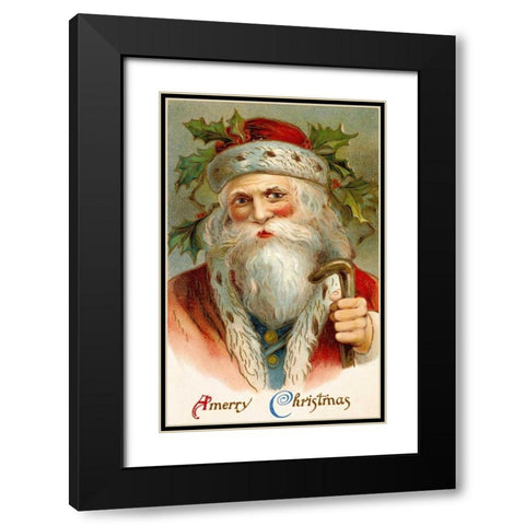 Vintage Santa Black Modern Wood Framed Art Print with Double Matting by Unknown