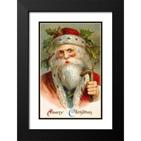 Vintage Santa Black Modern Wood Framed Art Print with Double Matting by Unknown