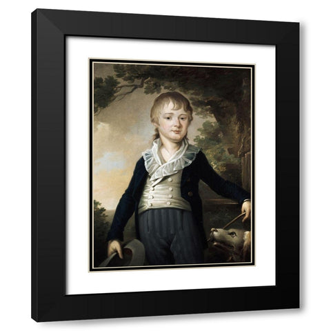 Young Boy Black Modern Wood Framed Art Print with Double Matting by Unknown
