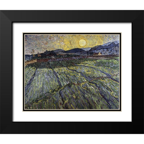 Enclosed Field with Rising Sun, Saint-Remy Black Modern Wood Framed Art Print with Double Matting by Van Gogh, Vincent