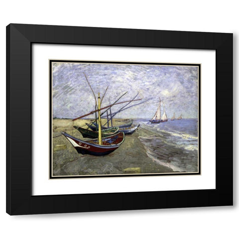 Fishing Boats On The Beachat Saintes-Maries Black Modern Wood Framed Art Print with Double Matting by Van Gogh, Vincent