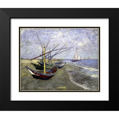 Fishing Boats On The Beachat Saintes-Maries Black Modern Wood Framed Art Print with Double Matting by Van Gogh, Vincent