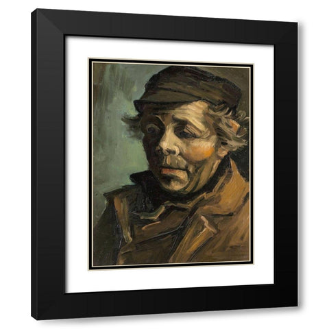 Head of a Peasant with Cap Black Modern Wood Framed Art Print with Double Matting by Van Gogh, Vincent