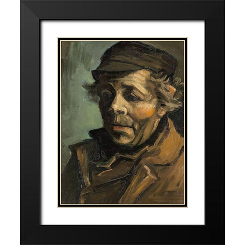 Head of a Peasant with Cap Black Modern Wood Framed Art Print with Double Matting by Van Gogh, Vincent