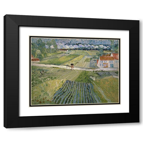 Landscape With Carriage and Train Black Modern Wood Framed Art Print with Double Matting by Van Gogh, Vincent