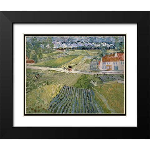 Landscape With Carriage and Train Black Modern Wood Framed Art Print with Double Matting by Van Gogh, Vincent