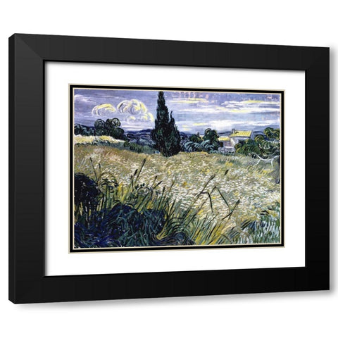Landscape with Green Corn Black Modern Wood Framed Art Print with Double Matting by Van Gogh, Vincent