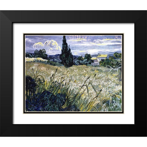 Landscape with Green Corn Black Modern Wood Framed Art Print with Double Matting by Van Gogh, Vincent