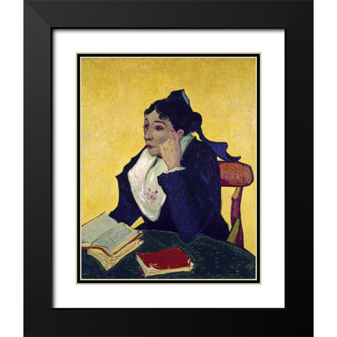LArlesienne: Madame Joseph Michel Ginoux Black Modern Wood Framed Art Print with Double Matting by Van Gogh, Vincent