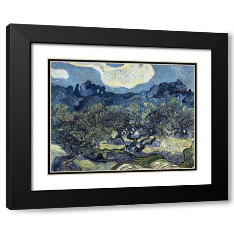 Olive Trees With The Alpilles In The Background,Saint-Remy Black Modern Wood Framed Art Print with Double Matting by Van Gogh, Vincent