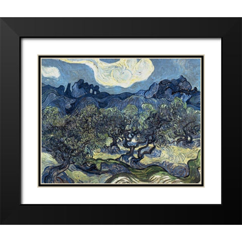 Olive Trees With The Alpilles In The Background,Saint-Remy Black Modern Wood Framed Art Print with Double Matting by Van Gogh, Vincent