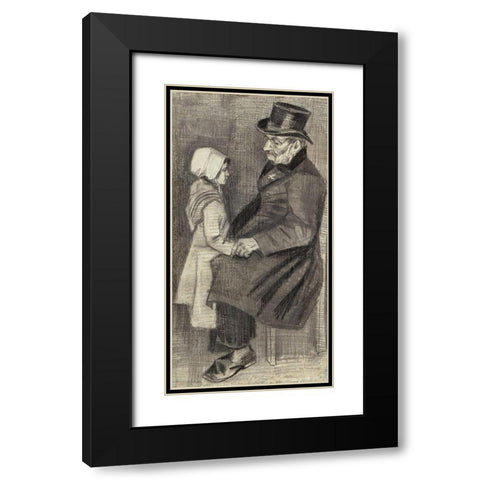 Orphan Man, Sitting with Little Girl Black Modern Wood Framed Art Print with Double Matting by Van Gogh, Vincent
