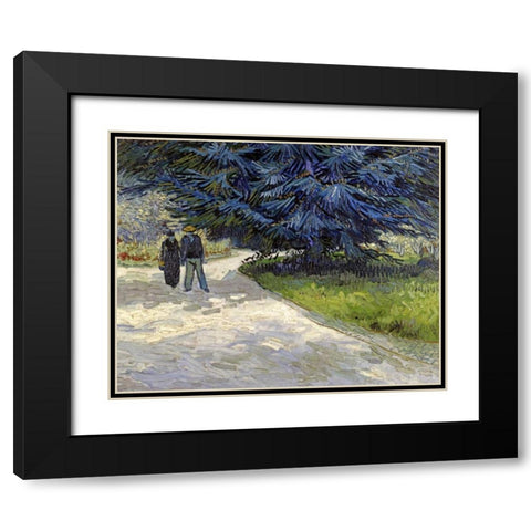 Public Garden with Couple and Blue Fir Tree Black Modern Wood Framed Art Print with Double Matting by Van Gogh, Vincent