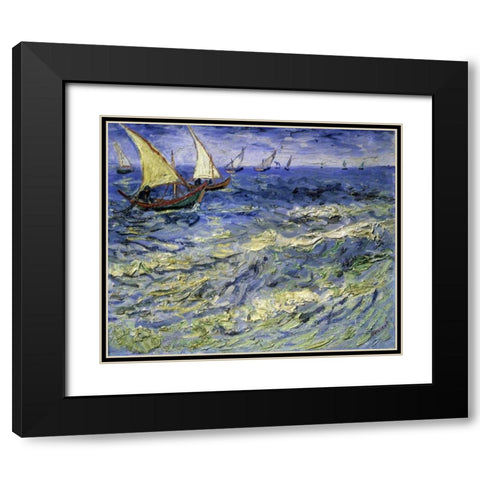 Seascape at Saintes-Maries-De-La-Mer Black Modern Wood Framed Art Print with Double Matting by Van Gogh, Vincent