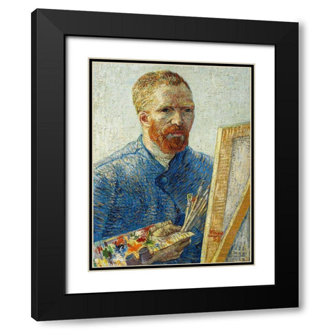Self Portrait in Front of Easel Black Modern Wood Framed Art Print with Double Matting by Van Gogh, Vincent