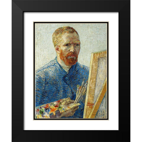Self Portrait in Front of Easel Black Modern Wood Framed Art Print with Double Matting by Van Gogh, Vincent