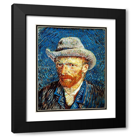 Self Portrait in Grey Felt Hat Black Modern Wood Framed Art Print with Double Matting by Van Gogh, Vincent