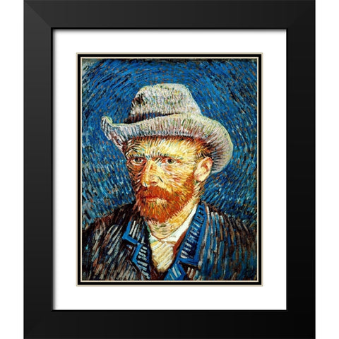 Self Portrait in Grey Felt Hat Black Modern Wood Framed Art Print with Double Matting by Van Gogh, Vincent