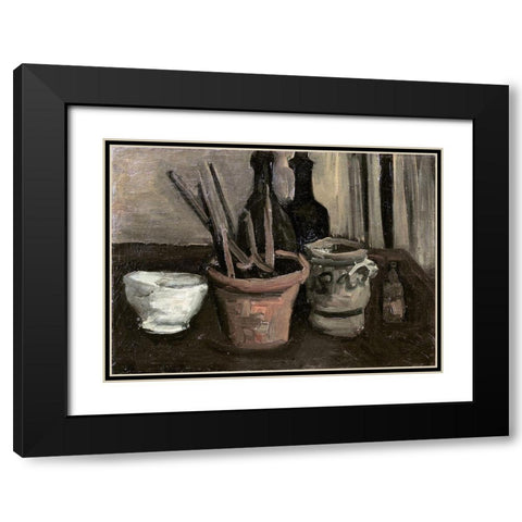 Still Life with Paintbrushes in a Pot Black Modern Wood Framed Art Print with Double Matting by Van Gogh, Vincent
