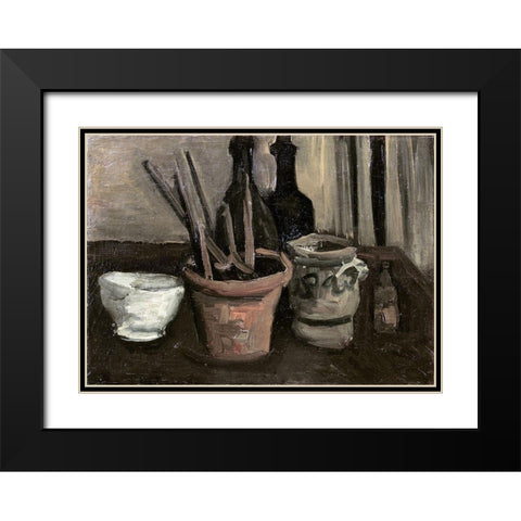 Still Life with Paintbrushes in a Pot Black Modern Wood Framed Art Print with Double Matting by Van Gogh, Vincent