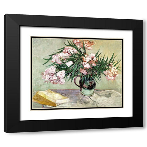 Still Life: Vase with Oleanders and Books Black Modern Wood Framed Art Print with Double Matting by Van Gogh, Vincent