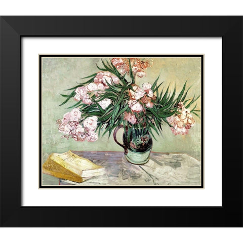 Still Life: Vase with Oleanders and Books Black Modern Wood Framed Art Print with Double Matting by Van Gogh, Vincent
