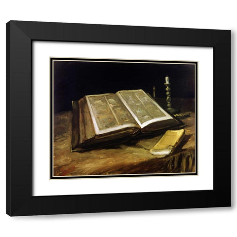 The Bible: Still Life Black Modern Wood Framed Art Print with Double Matting by Van Gogh, Vincent
