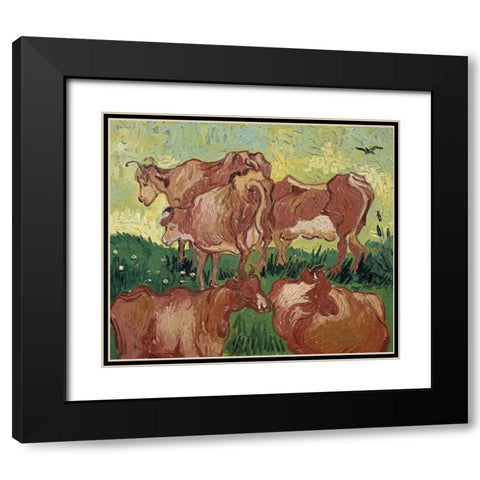 The Cows Black Modern Wood Framed Art Print with Double Matting by Van Gogh, Vincent