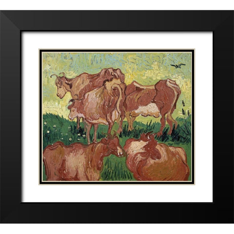 The Cows Black Modern Wood Framed Art Print with Double Matting by Van Gogh, Vincent
