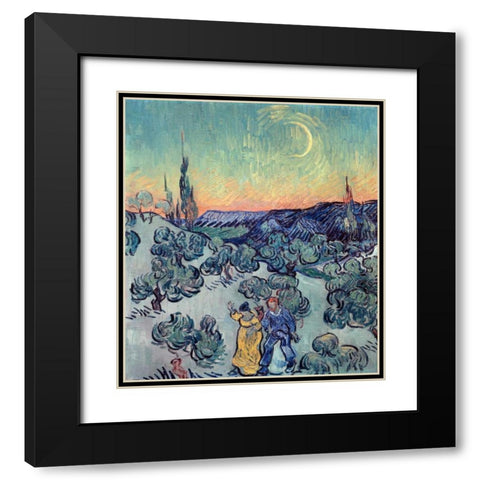 The Stroll, Evening Black Modern Wood Framed Art Print with Double Matting by Van Gogh, Vincent