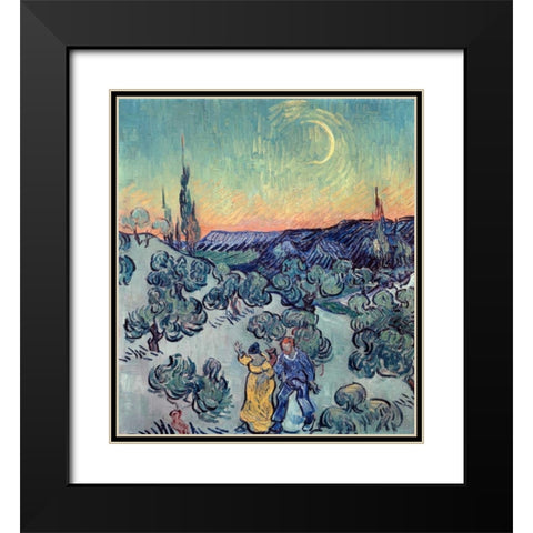 The Stroll, Evening Black Modern Wood Framed Art Print with Double Matting by Van Gogh, Vincent