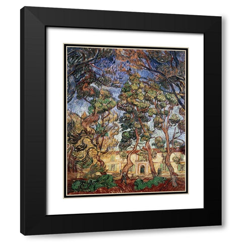 Trees in the Garden of Saint-Paul Hospital Black Modern Wood Framed Art Print with Double Matting by Van Gogh, Vincent