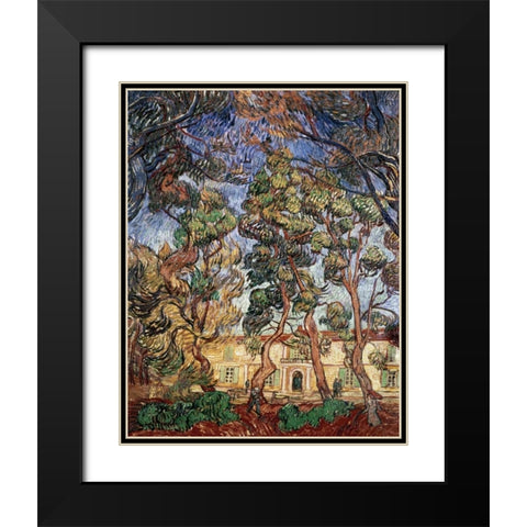 Trees in the Garden of Saint-Paul Hospital Black Modern Wood Framed Art Print with Double Matting by Van Gogh, Vincent