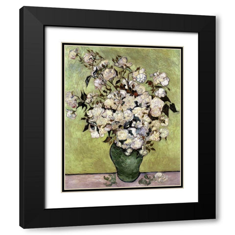 Vase of Roses Black Modern Wood Framed Art Print with Double Matting by Van Gogh, Vincent