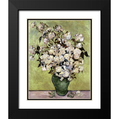 Vase of Roses Black Modern Wood Framed Art Print with Double Matting by Van Gogh, Vincent