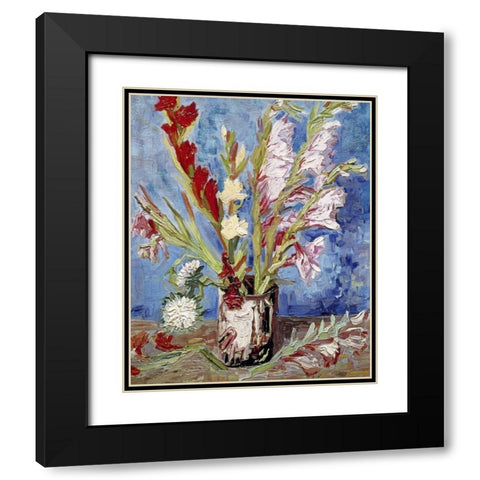 Vase With Gladioli Black Modern Wood Framed Art Print with Double Matting by Van Gogh, Vincent