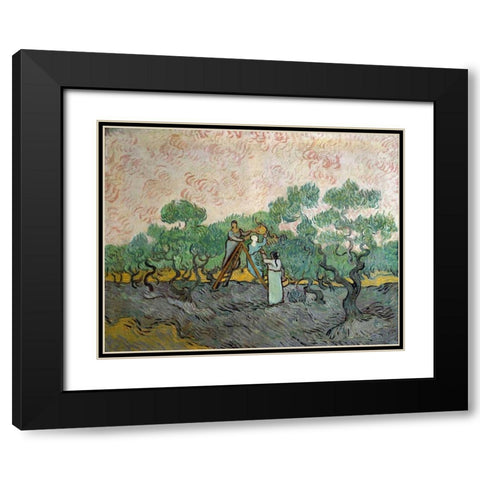 Women Picking Olives Black Modern Wood Framed Art Print with Double Matting by Van Gogh, Vincent