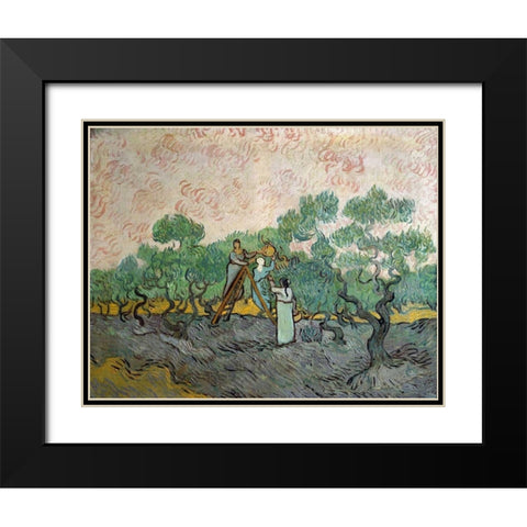 Women Picking Olives Black Modern Wood Framed Art Print with Double Matting by Van Gogh, Vincent