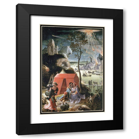 Lot and His Daughters Black Modern Wood Framed Art Print with Double Matting by Van Leyden, Lucas