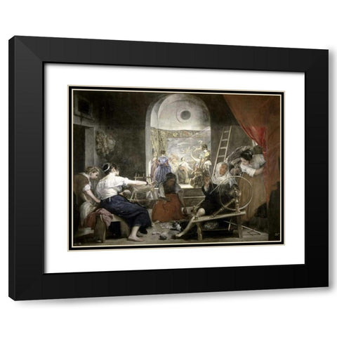 Spinners Las Hilanderas Black Modern Wood Framed Art Print with Double Matting by Velazquez, Diego