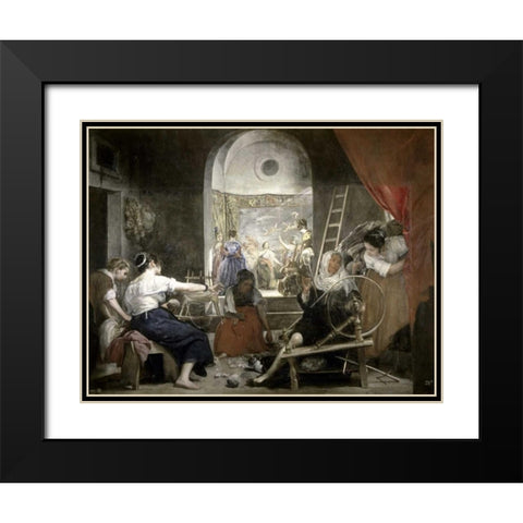 Spinners Las Hilanderas Black Modern Wood Framed Art Print with Double Matting by Velazquez, Diego