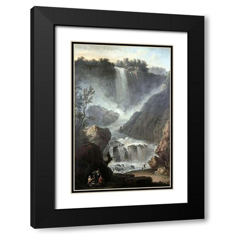 Falls of Terni Black Modern Wood Framed Art Print with Double Matting by Vernet, Claude-Joseph