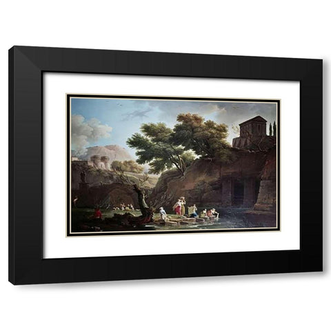 Paysage Marine Blanchisseuses Black Modern Wood Framed Art Print with Double Matting by Vernet, Claude-Joseph